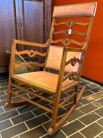 Upholstered Paint Decorated Wooden Rocking Chair