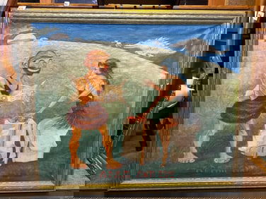 American Folk Art Adam & Eve Caricature, Oil On Canvas