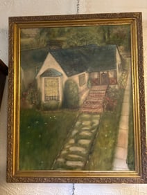 Folk Art Painting Of House, Oil On Canvas, Signed Kopp