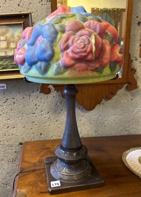 Bronze Table Lamp With Reverse Painted Shade