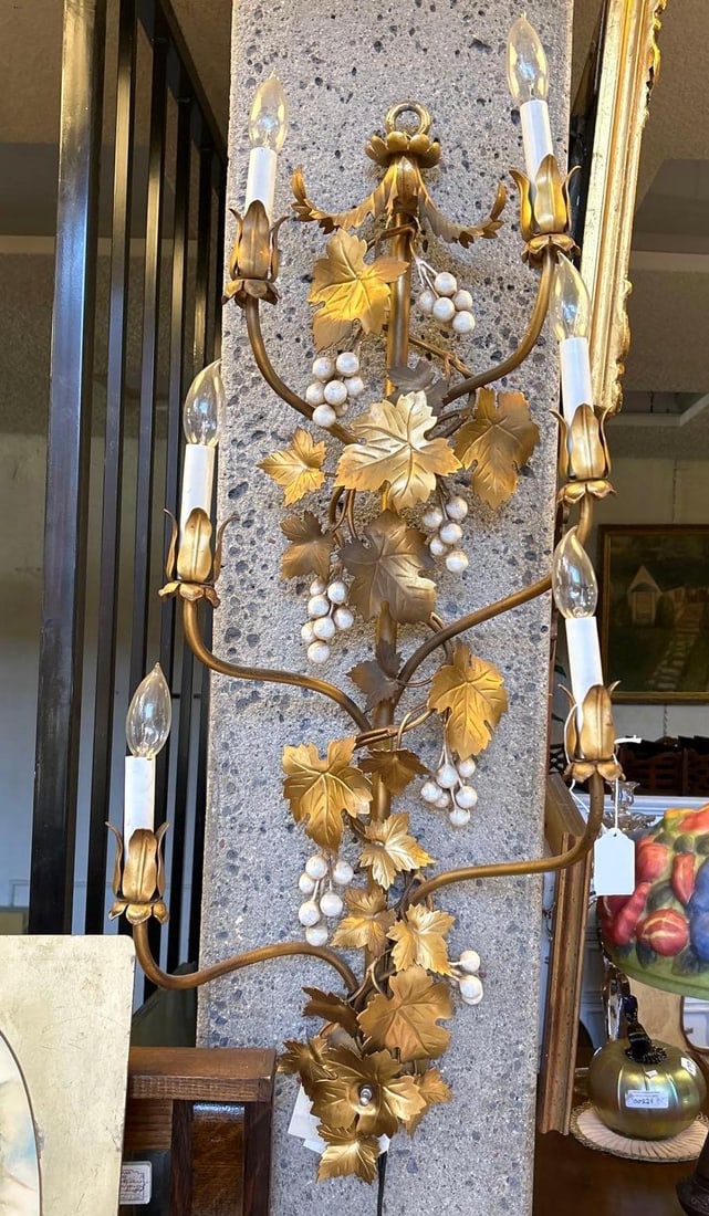 Hollywood Regency Style Grapevine Wall Sconce: Hollywood Regency Style Grapevine Wall Sconce. Approximately 36.5H x 14.5W x 8.0D in.