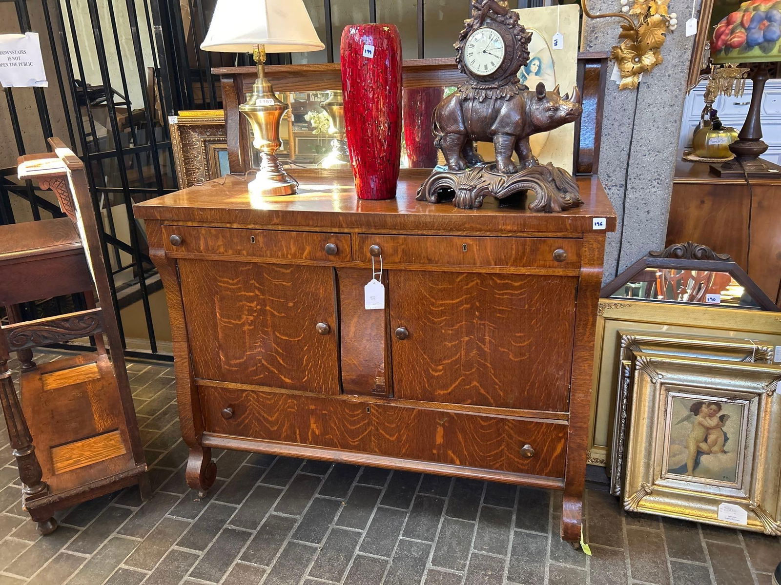 Antique Tiger Oak Sideboard Or Buffet (1 of 5)