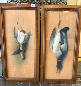 Pair Of Still Life Paintings Of Game Birds, Pastel On Paper