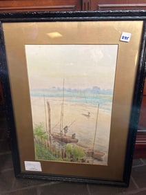 Warren Jay Clear, Pei Ho River Fishing Scene, 1919, Watercolor on Paper