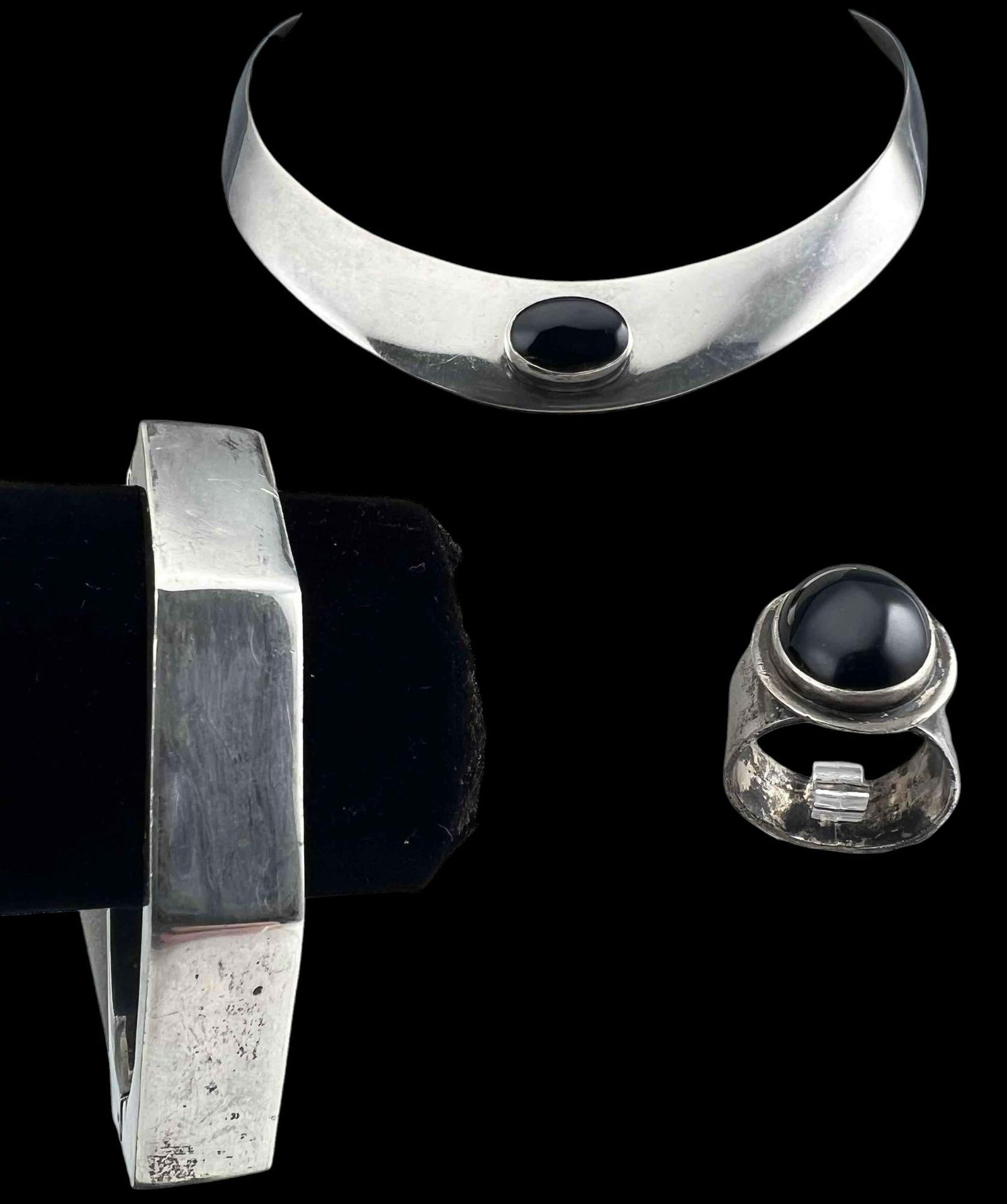 Vintage Sterling Silver Mexican Modernist Necklace, Bracelet, And Ring (1 of 16)
