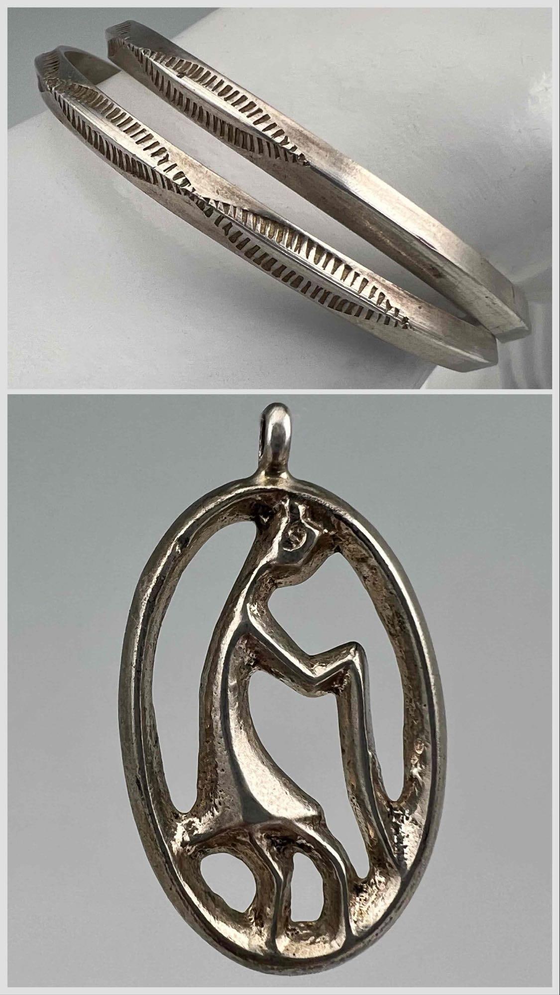 Native American Sterling Silver Bracelets & Pendant (1 of 8)