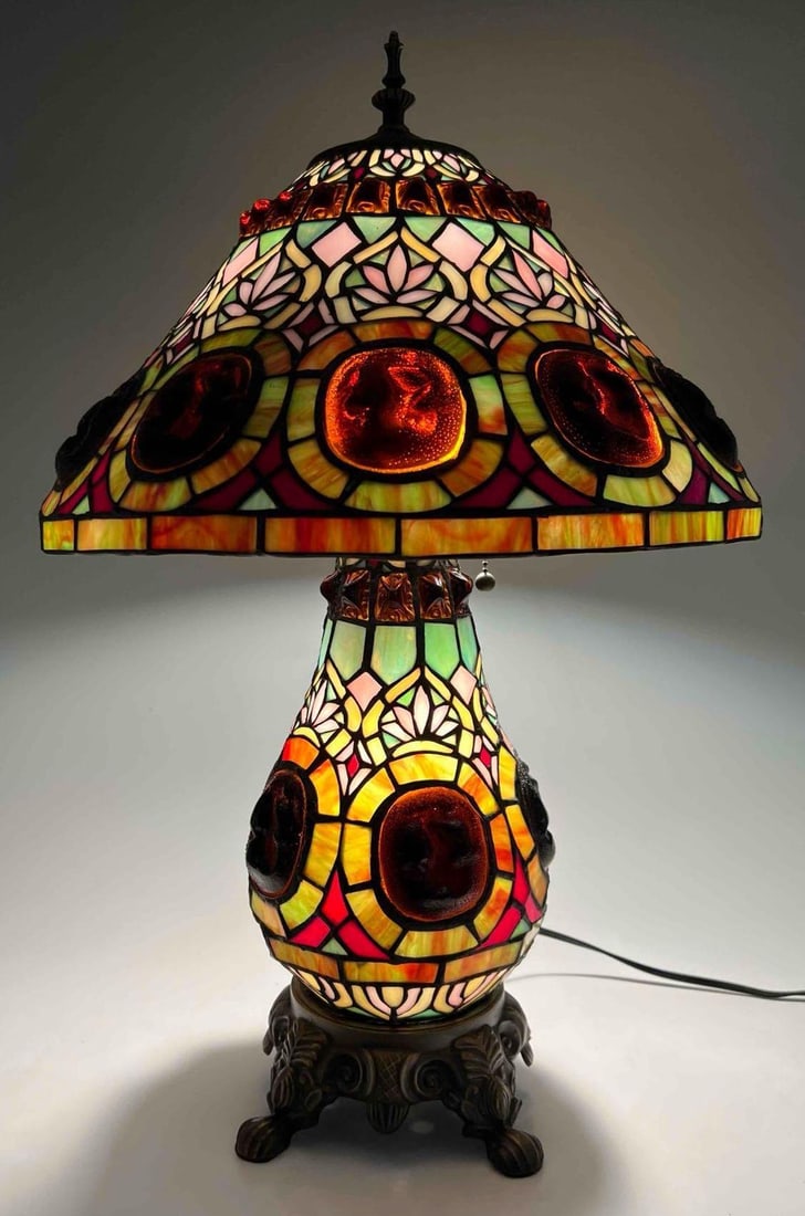Large Art Nouveau Style Stained Glass Lamp (1 of 14)