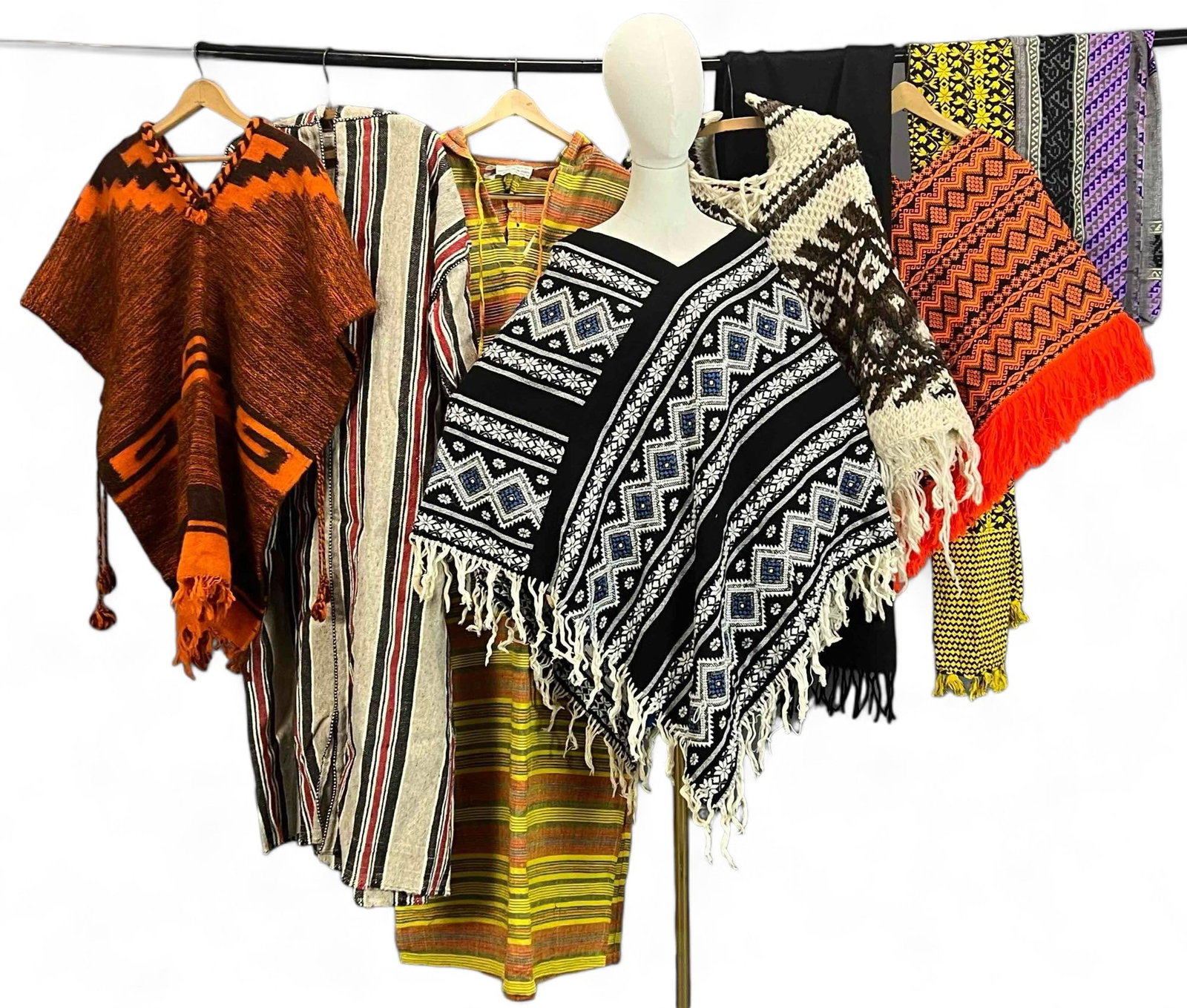 Collected Peruvian & Pakistani Clothing And Textiles, 1940's-1960's: Collected Peruvian & Pakistani Clothing And Textiles, 1940's-1960's. Includes ponchos, scarves, Pakistani robe.