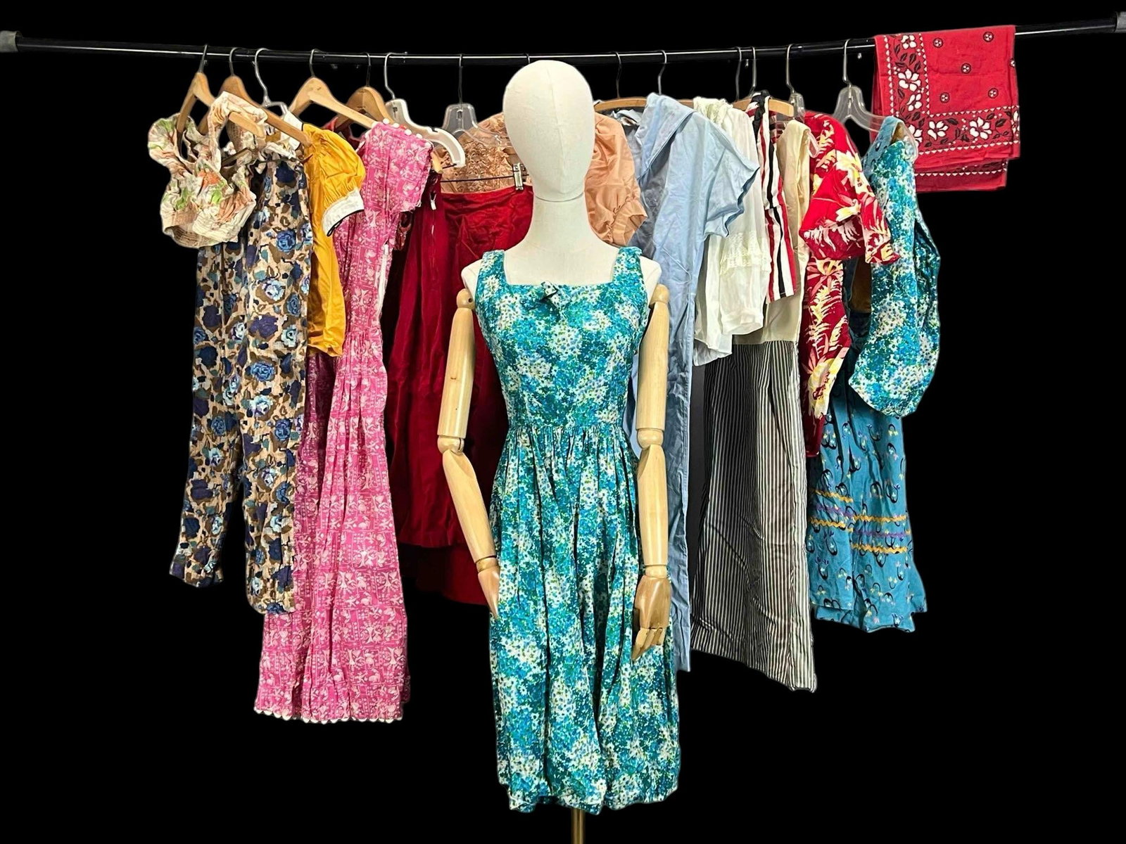 Lot of 1950's & 1960's Vintage Clothing: Lot of 1950's & 1960's Vintage Clothing, Size XS. Includes dresses, blouses, pants, and children's or petite ladies' swim suits.