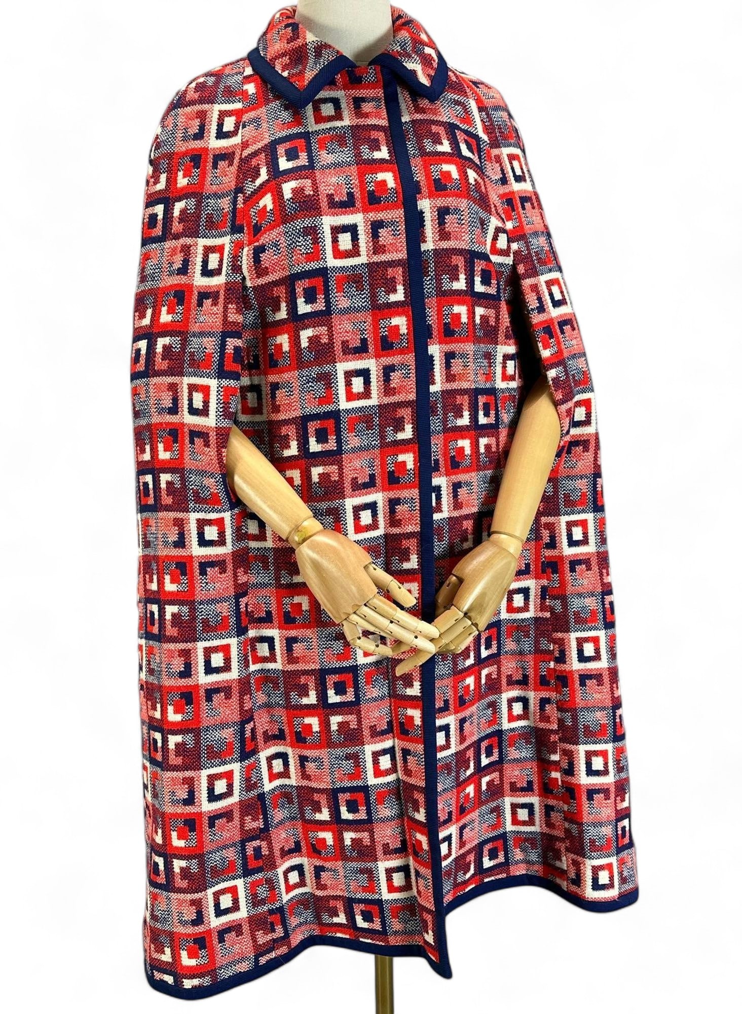 1960's Geometric Wool Cape, Manner Of Bonnie Cashin (1 of 8)