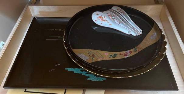Lot Of Lacquerware & Asian Spoons: Lot Of Lacquerware & Asian Spoons Pick-Up will be Thursday Aug 8th & Saturday Aug 10th from 11:00-4:00. Shipped items must have shipping arranged by Saturday, Aug 10th. Items not picked up or