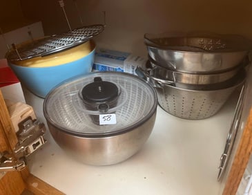 Stainless Salad Spinner, Bowls, And Colander