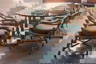 Mcguire Rattan & Rawhide Round Dining Table & Four Chairs