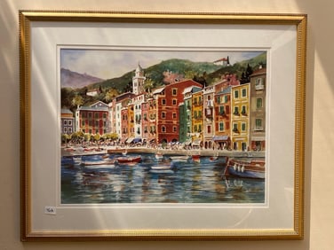 European Seaside Town, Framed Print