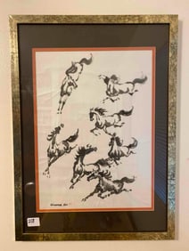 Chinese Watercolor On Paper, Running Horses