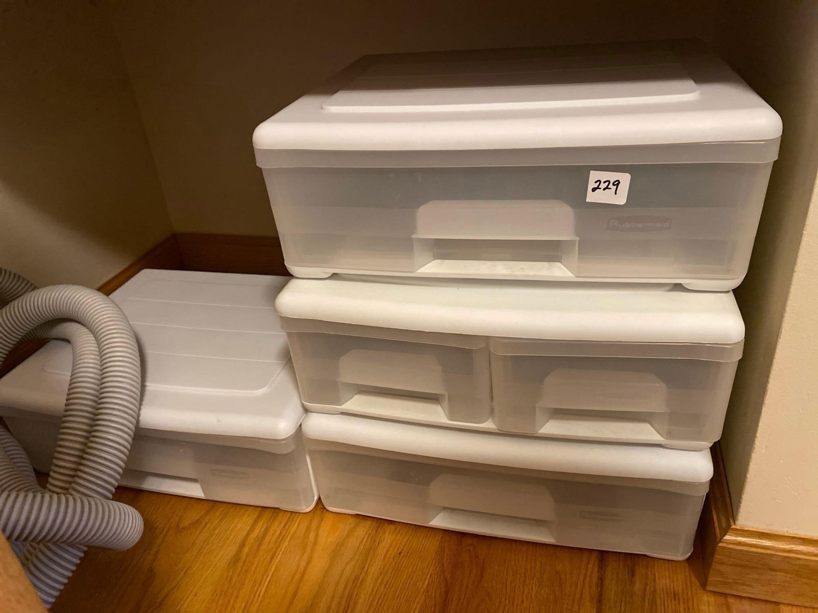 Four Rubbermaid Stacking Storage Boxes (1 of 1)