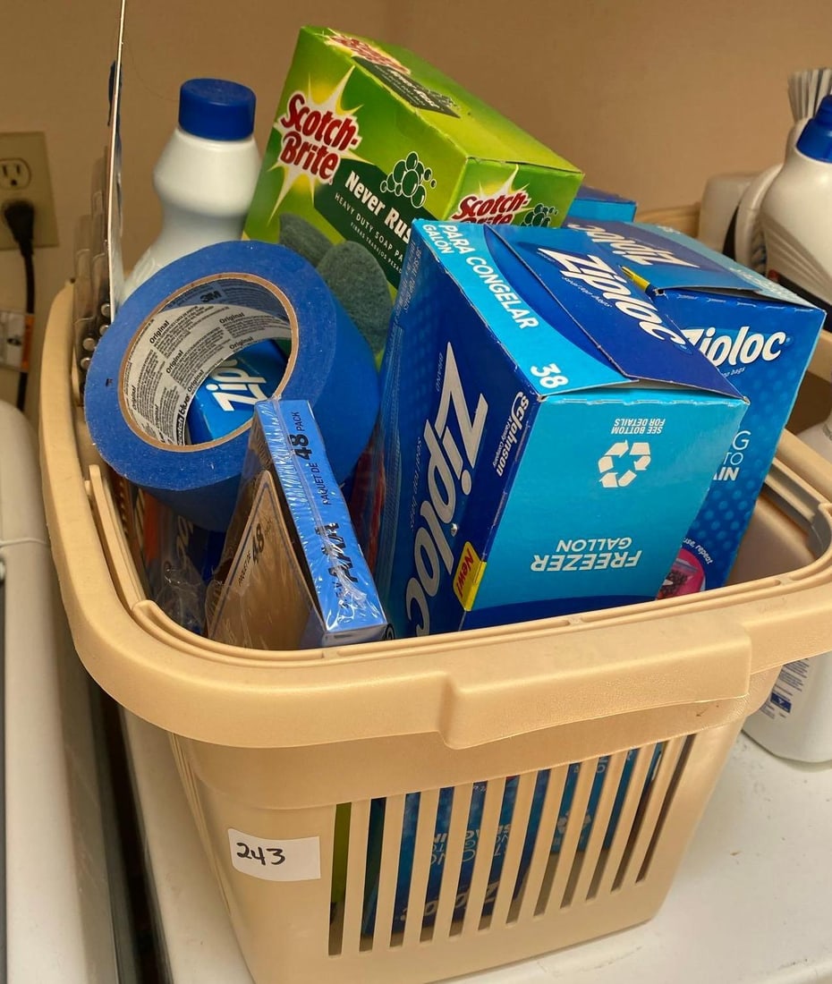 Basket Of Cleaning & Household Supplies: Basket Of Cleaning & Household Supplies Pick-Up will be Thursday Aug 8th & Saturday Aug 10th from 11:00-4:00. Shipped items must have shipping arranged by Saturday, Aug 10th. Items not picked up or wi
