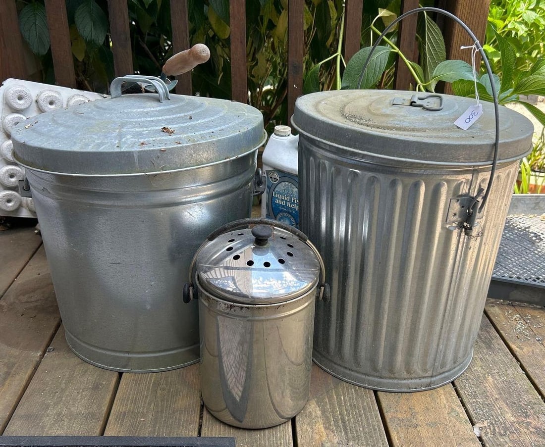 Two Galvanized, Trash, Cans, And Chrome Can With Scoop (1 of 2)