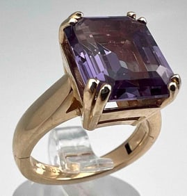 14K Emerald Cut Purple Sapphire Ring