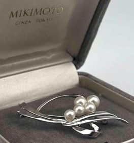 Mikimoto Sterling Silver Pearl Brooch