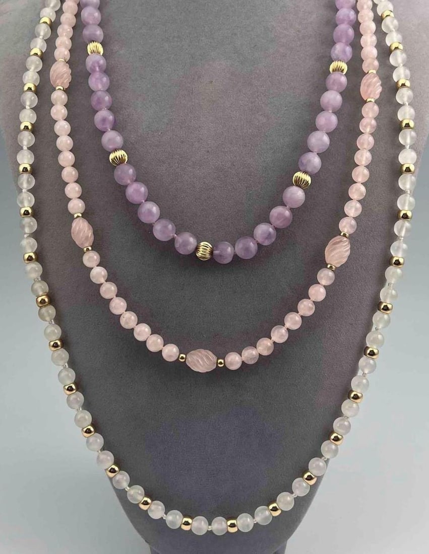 Three Semiprecious Stone Bead Necklaces, Including Amethyst & Rose Quartz (1 of 8)