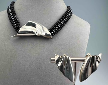 Modernist Sterling Silver Earrings & Necklace