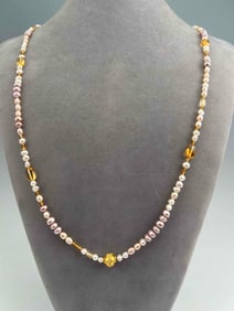 18K Freshwater Pearl & Citrine Bead Necklace