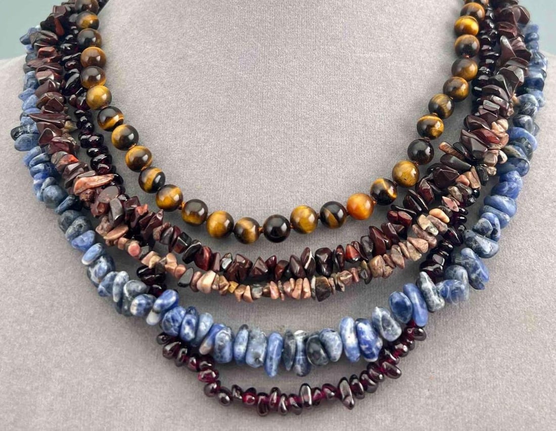 Five Semiprecious Stone Beaded Necklaces, Including Garnet & Tiger'S Eye (1 of 12)