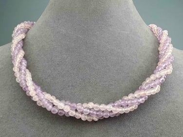 14K Amethyst & Rose Quartz Beaded Necklace