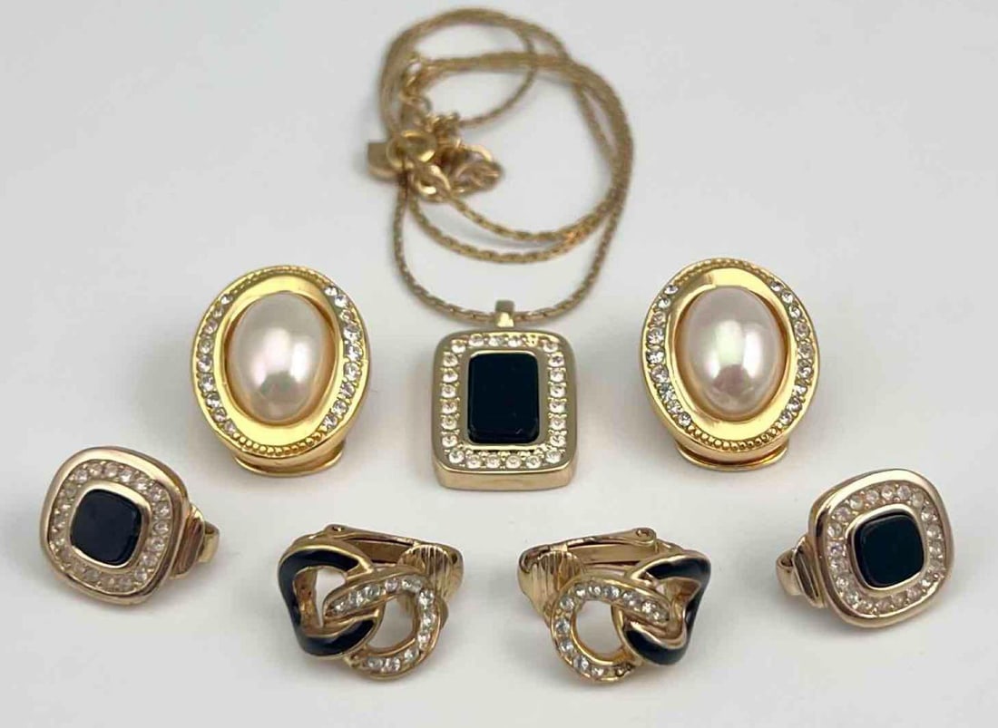 Vintage Christian Dior Costume Jewelry: Vintage Christian Dior Costume Jewelry. Marked "Chr. Dior." Smallest earrings approximately 0.5625L x 0.5W in. Necklace Chain length approximately 16.5in. ​​​​​​