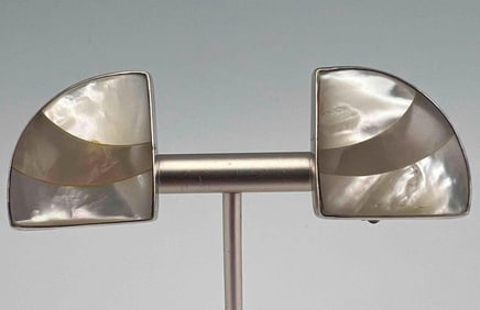Vintage Sterling Silver Mother Of Pearl Earrings