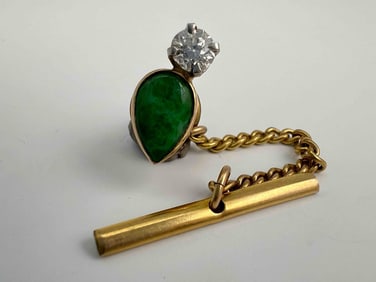 14K Jade Diamond Tie Pin