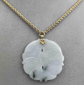 Chinese 14K Jade Fish Necklace