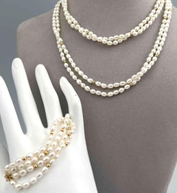 14K Freshwater Pearl Necklace & Bracelet Set
