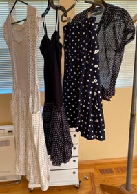 Vintage 1980'S Polka Dot Dresses, Skirt, And Blouse