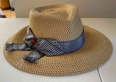 Eric Javits Woven Hat With Beaded Ladybug Detail