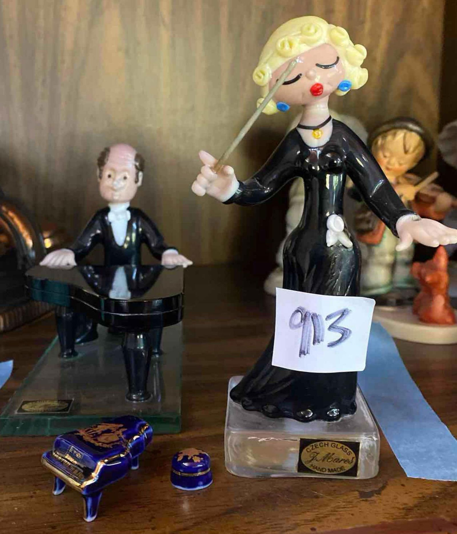 Czech Glass Musician Figures And Miniature Limoges Porcelain Piano (1 of 1)