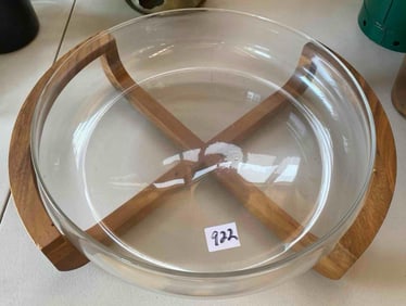 Crate & Barrel Teak And Glass Dish