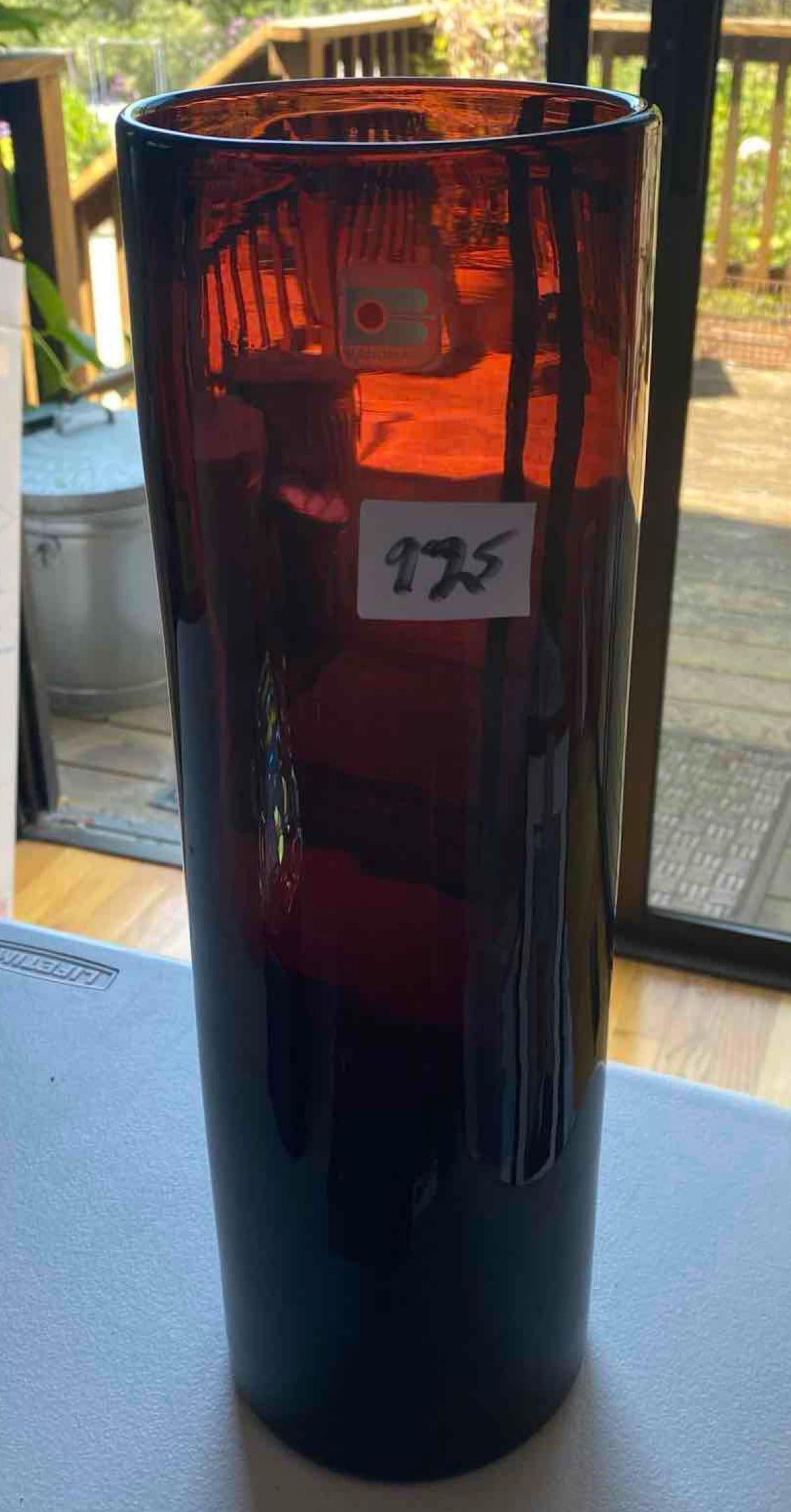Blenko Tall Glass Cylinder Vase: Blenko Tall Glass Cylinder Vase. Approximately 14.5H x 4.5W in. ​​​​​​​SHIPPING AVAILABLE FOR THIS LOT THROUGH LISTED SHIPPERS Pick-Up will be Thursday Aug 8t