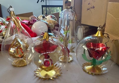 Four Vintage Glass & Foil Christmas Ornaments