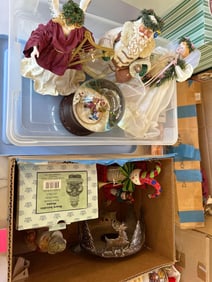 Christmas Decorations Including Snow Globe And Tree Toppers