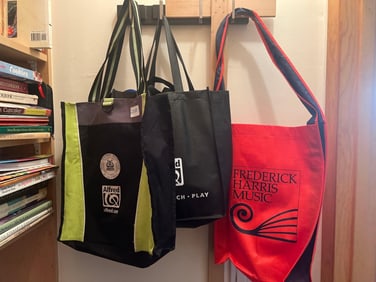 Large Lot Of Reusable Tote Bags, Most Music Related