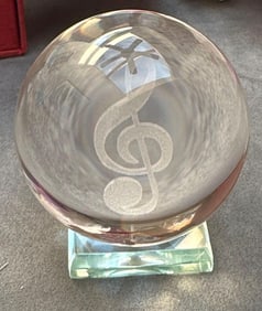 Art Glass Sphere With Treble Clef Design