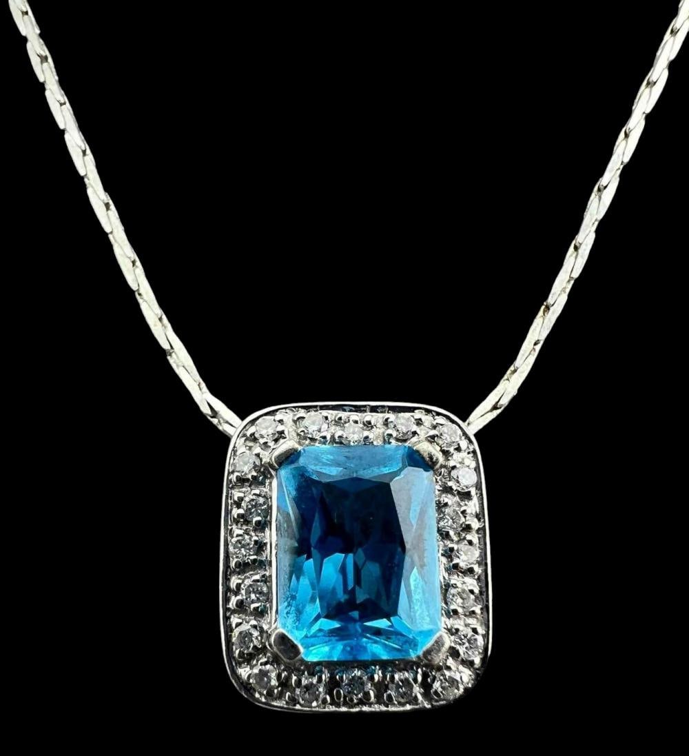 18K, 14K Blue Topaz Diamond Necklace (1 of 7)