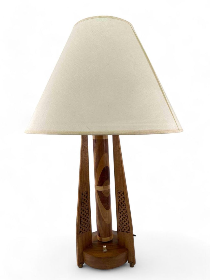 Mid Century Modern Turned and Carved Rotating Wood Lamp (1 of 14)