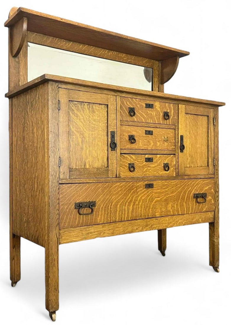 Antique Mission Style Tiger Oak Sideboard (1 of 15)