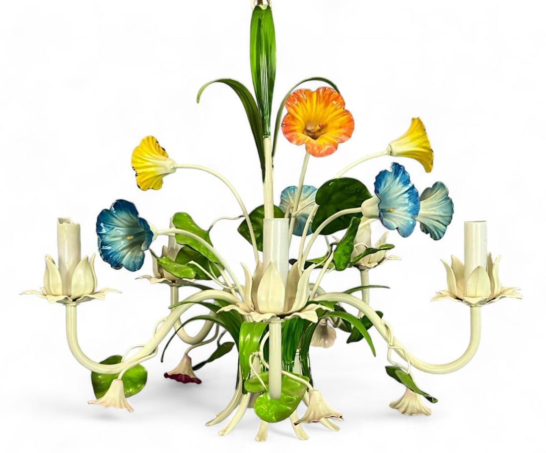 Hand Painted Floral Chandelier: Hand Painted Floral Chandelier. Approximately 18.0W x 18.0D x 17.5H xin.
