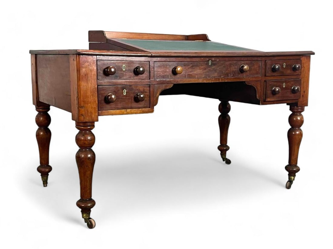 Antique 19th Century Mahogany Writing Desk. Proceeds Go To Charity: Antique 19th Century Mahogany Writing Desk. Approximately 53.0W x 29.5D x 34.0H in. All proceeds from this lot go to the Santa Cruz County Animal Shelter. "It is the mission of the Santa Cruz County A