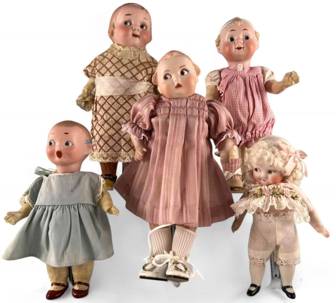 Grouping Of Five German Bisque Character Dolls (1 of 20)