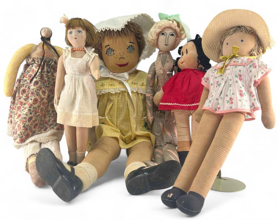 Grouping Of Cloth Dolls, Including Large Child Sized Doll With Embroidered Face (1 of 15)